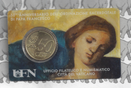 Vaticaan 2 x 50 eurocent 2019 in coincard met postzegel, nummer 30 en 31