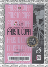 Italië 5 euromunt 2019 "100ste geboortedag van Fausto Coppi" (in coincard)