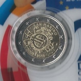 San Marino 2 eurocoin CC 2012 "10 jaar euro" (in blister)