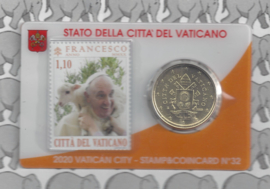 Vaticaan 4 x 50 eurocent 2020 in coincard met postzegel, nummer 32, 33, 34 en 35