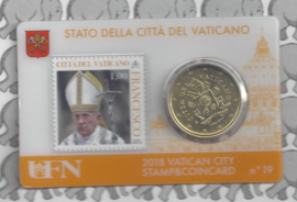 Vaticaan 4 x 50 eurocent 2018 in coincard met postzegel, nummer 18, 19, 20 en 21