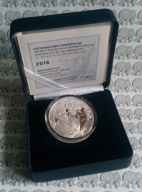 Griekenland 10 euromunt 2016 "Dimokritos". Proof, zilver in doosje met certificaat X