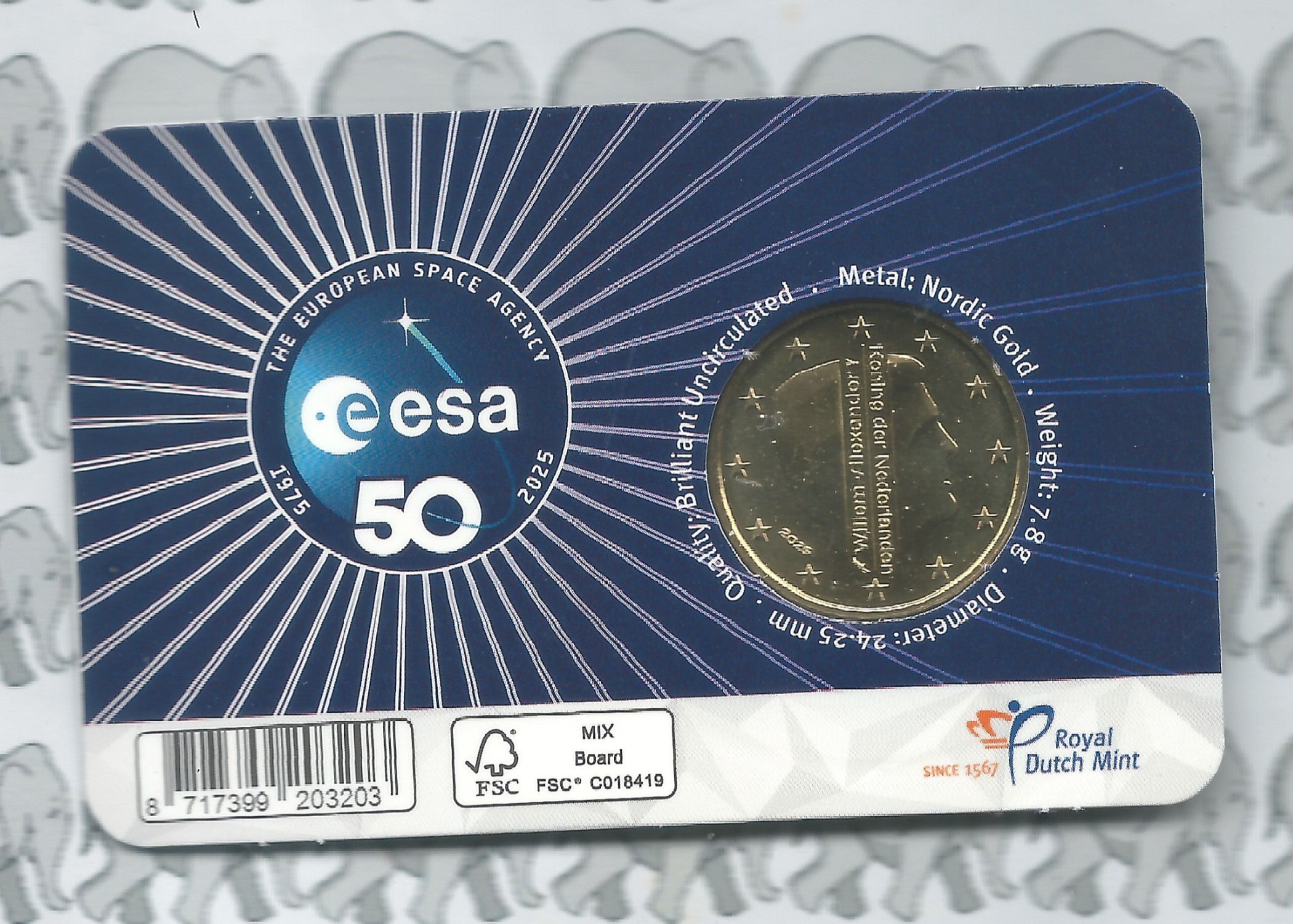Nederland coincard 2025 "50 jaar ESA" (50 eurocent)