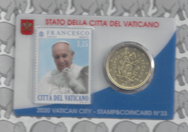Vaticaan 4 x 50 eurocent 2020 in coincard met postzegel, nummer 32, 33, 34 en 35