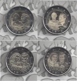 Luxemburg 4 x 2 euromunt CC 2021 (29AB en 30AB) "100e Geboortedag van Groothertog Jean" en "40e huwelijksjaar Groothertog Hendrik en Groothertogin Maria Teresa" in reliëf en foto variant