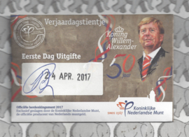 Nederland 5 euromunt 2017 (33e) "Verjaardagstientje" (1e dag van uitgifte coincard in envelopje)