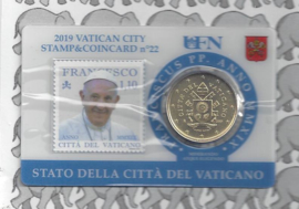 Vaticaan 4x 50 eurocent 2019 in coincard met postzegel, nummer 22, 23, 24 en 25