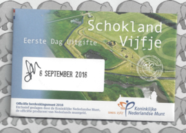 Nederland 5 euromunt 2018 (39e) "Schokland vijfje" (1e dag van uitgifte coincard in envelopje)