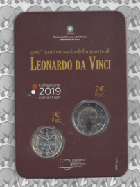 Italië 2 euromunt CC 2019 "500e sterfdag van Leonardo Da Vinci", samen met 1 euro 2019 in blister