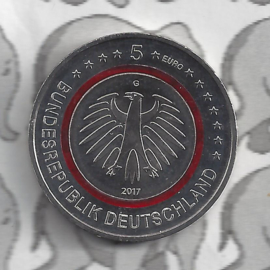 Duitsland 5 euromunt 2017 "Tropische zone", met doorzichtige rode ring (letter G)