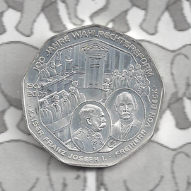 Oostenrijk 5 euromunt 2007 (9e) "100 jaar kiesrecht voor mannen" (zilver)