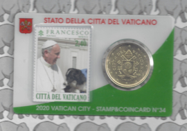 Vaticaan 4 x 50 eurocent 2020 in coincard met postzegel, nummer 32, 33, 34 en 35