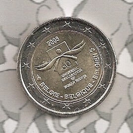 Belgium 2 eurocoin CC 2008 "Mensenrechten 60 jaar"