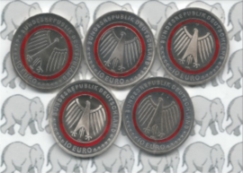 Duitsland serie 10 euromunten 2023 "Brandweer" (mint rode ring, letters A, D, F, G en J)