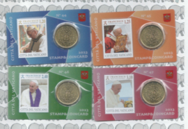 Vaticaan 4 x 50 eurocent 2023 in coincard met postzegel, nummer 44, 45, 46 en 47