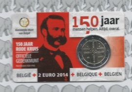 Belgium 2 eurocoin CC 2014 "150 jaar Rode kruis" in coincard Vlaamse versie