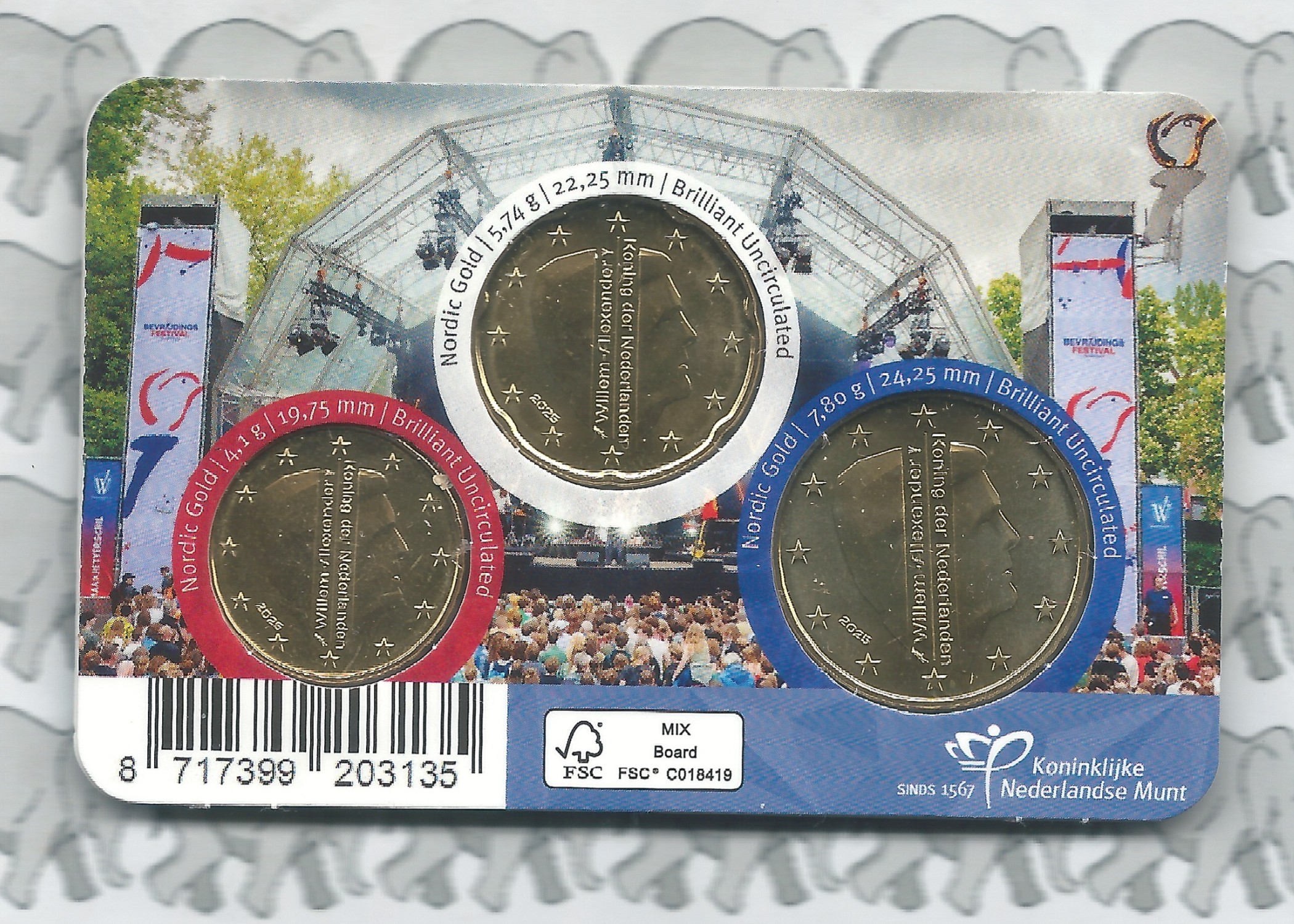 Nederland coincard 2025 "80 jaar bevrijdingsdag" (10, 20 en 50 eurocent in coincard)