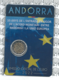 Andorra 2 euromunt CC 2022 (16e) "10 Jaar Valuta-overeenkomst met de EU", in coincard