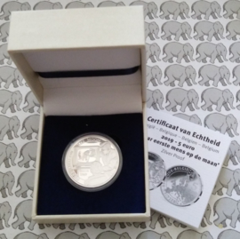 België 5 euromunt 2019 "50 jaar eerste mens op de maan", in doosje met certificaat