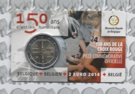 Belgium 2 eurocoin CC 2014 "150 jaar Rode kruis" in coincard Franse versie