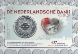 Nederland 5 euromunt 2014 (27e) "200 jaar Nederlandsche Bank" (BU, met nummer in coincard)