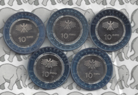 Duitsland serie 10 euromunten 2021 "op het water" (witte ring, letters A, D, F, G en J)