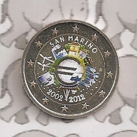 San Marino 2 euromunt CC 2012 "10 jaar euro" (kleur)