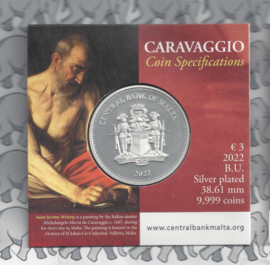Malta 3 euromunt CC 2022 "Caravaggio in Malta, St. Jerome writing" in blister (kleur)