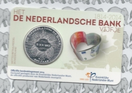 Nederland 5 euromunt 2014 (27e) "200 jaar Nederlandsche Bank" (in coincard)