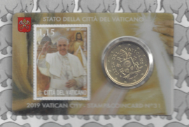 Vaticaan 2 x 50 eurocent 2019 in coincard met postzegel, nummer 30 en 31