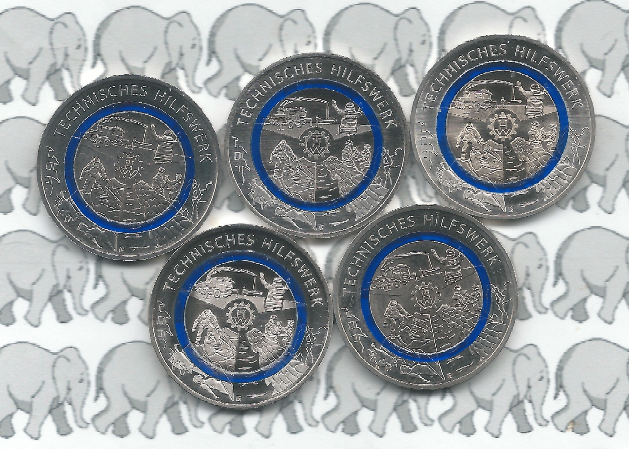 Duitsland serie 10 euromunten 2025 "Technische hulpdiensten" (blauwe ring, letters A, D, F, G en J)