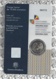 Andorra 2 x 2 euromunt CC 2020 (12e en 13e) "27e Iberoamerikaanse Topconferentie in Andorra en 50 Jaar Vrouwen kiesrecht", in coincard