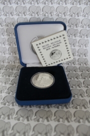 België 10 euromunt 2015 "70 jaar vrede in Europa" (proof, zilver in blauw doosje met certificaat).