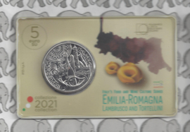 Italië 5 euromunt 2021 "Tortellini en Lambrusco". Coincard in blister