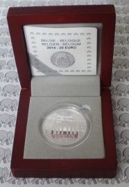 België 20 euromunt 2014 "25ste Verjaardag van de Val van de Berlijnse Muur", in doosje met certificaat.