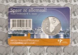 Nederland 5 euromunt 2009 (14e) "400 jaar Nederland-Manhatten" (in coincard)