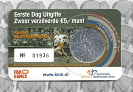 Nederland 5 euromunt 2018 (38e) "Fanny Blankers-Koen vijfje" (1e dag van uitgifte coincard in envelopje)
