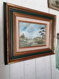 Vintage Frans schilderij in lijst.