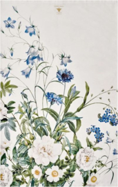 Keukendoek blauwe bloemen, theedoek met botanische print.