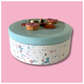 Koekjes koektrommel confetti  lichtblauw deksel