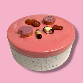 Koekjes koektrommel confetti  roze deksel