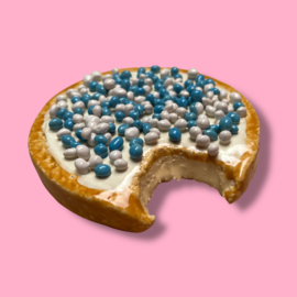 Beschuit van keramiek met blauw/witte muisjes