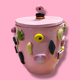 Snoeppot met deksel roze