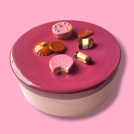 Koekjes koektrommel roze gespikkeld bordeaux  deksel