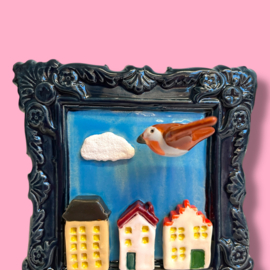 Schilderij van keramiek Roodborstje