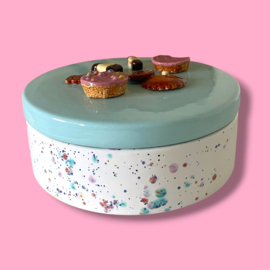 Koekjes koektrommel confetti  lichtblauw deksel