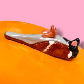 Dooie mus koektrommel aqua/bruin gestipt geel deksel