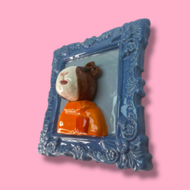 Schilderijtje van keramiek cavia Harry