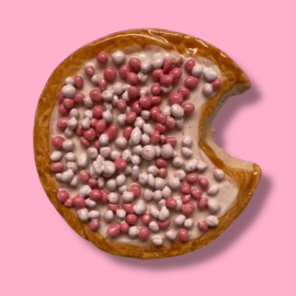 Beschuit van keramiek met roze/witte muisjes