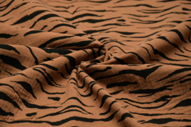Hydrofiel doek 100% cotton  Mousseline  zebra print  brique   € 4,99 per meter
